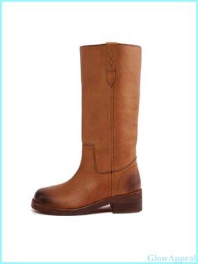 Knee High Boots Round Toe Low Heel Pull On Boots